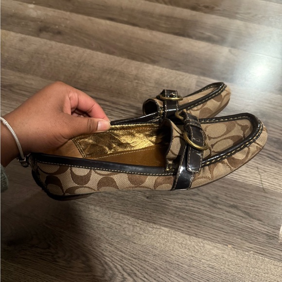 Coach Tan and Brown Loafers with Gold Buckle - Picture 6 of 6